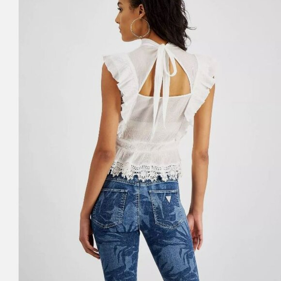 Guess Jamie White Mock Neck Top Size M - Picture 3 of 15